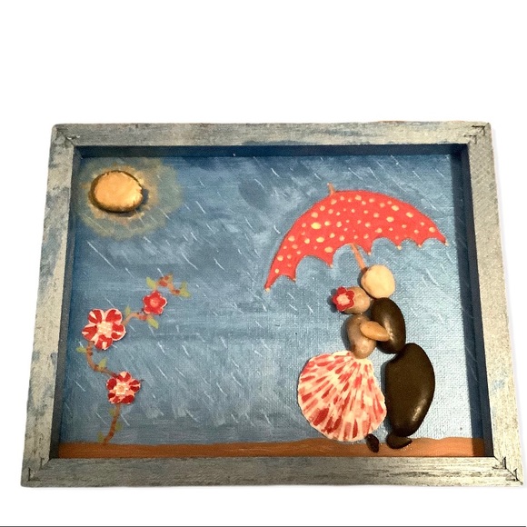 -Dancing in the rain handmade pebble art - Picture 2 of 4